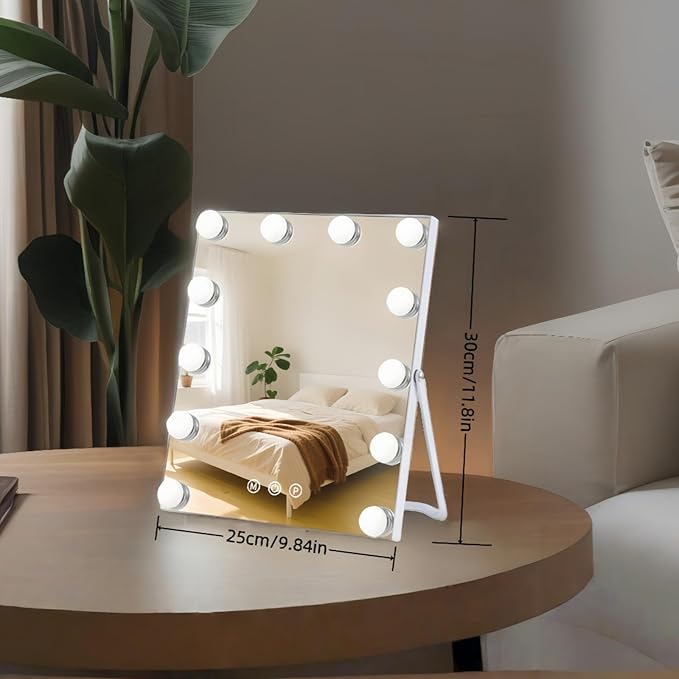Makeup Mirror, Vanity Mirror with Lights, Hollywood Mirror with 12 Dimmable Bulbs, 3 Color Modes and 12 Dimmable Bulbs, Smart Touch Control, Gifts for Her, Dorm Room Essentials