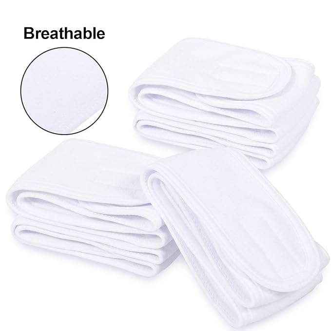 Whaline Spa Facial Headband Head Wrap Terry Cloth Headband 4 Counts Stretch Towel for Bath, Makeup and Sport (White)