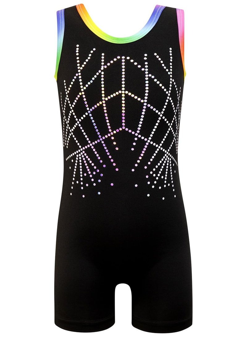 HOZIY Gymnastics Leotards for Girls Size 7-8 Years Black Colorful Rainbow Sequins Biketard Tumbling Outfits Dance Clothes Apparel Sparkly