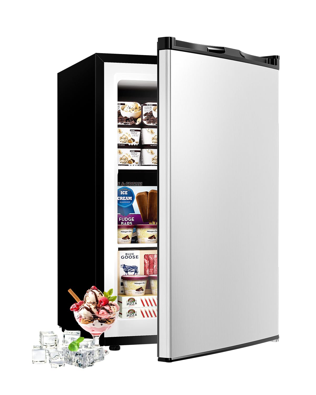 Feelfunn 1.1 Cu.ft Mini Freezer - Compact Upright Freezer with 7 Adjustable Thermostat, Removable Shelf, Reversible Single Door, 360°Uniform Cooling Small freezer for Home Office Apartment Dorm, Black