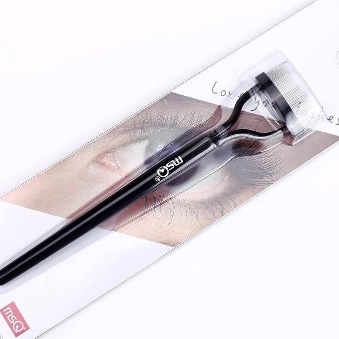 Eyelash Comb MSQ Eyelash Separator Tool Arc Designed Lash Brush Separator With Cover Lash Comb for Eye Makeup Brush Mascara Clump Remover Black (Includes a Mascara Wand)