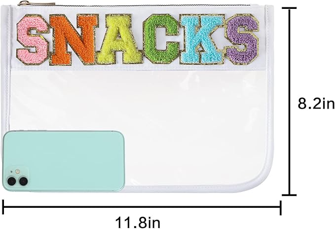DYSHAYEN Chenille Letter Clear Zipper Pouch for Travel,Nylon Clear Cosmetic Bag,Makeup Travel Bag for Women Girls 11.8 Inches x 8.2 Inches