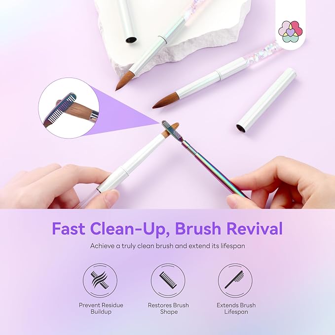SAVILAND Kolinsky Acrylic Nail Brush Set: Size 6/10/14 Professional Acrylic Brush with Cleaner Tool Nail Brushes for Acrylics Application Nails Extension 3D Nails art Salon Home DIY