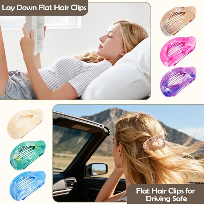 Marble Flat Round Hair Clips Duckbill Large Claw Clips for Thick Medium Thin Hair 6Pcs Non Slip Oval French Barrettes Accessories for Women Girls