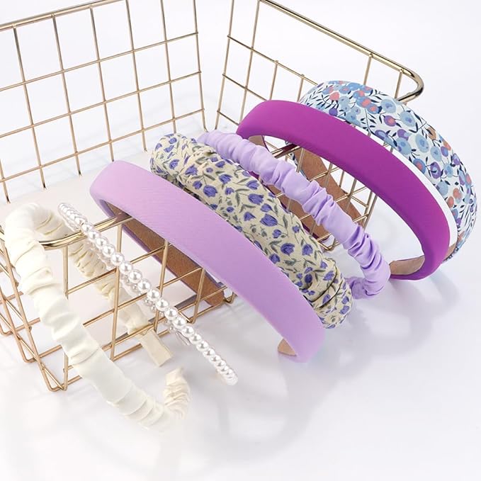 AHONEY 7 Pack Headbands for Girls Women Headbands Trendy Non Slip Hairbands Cute Hair Accessories Multi-style Pearl Headband Pack Diademas Para Mujer (Purple)