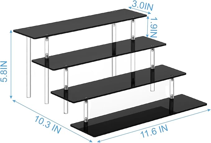 HENABLE 4 Tier Perfume Organizer Stand, Acrylic Risers Display Stands, Display Risers, Perfume Shelf Dessert Display for Party, Figure Stand Funko POP Shelves, Black Cupcake Stand Holder