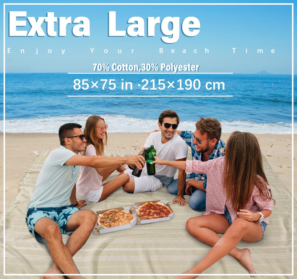 Giant Turkish Beach Towel Blanket 85x75 Cotton XXL Extra Large Oversided Bath Pool Blankets XL Huge Bed Sand Free Throw Towels Picnic Outdoor Big Quilt Necessities Cloud Gifts for Adult Beige