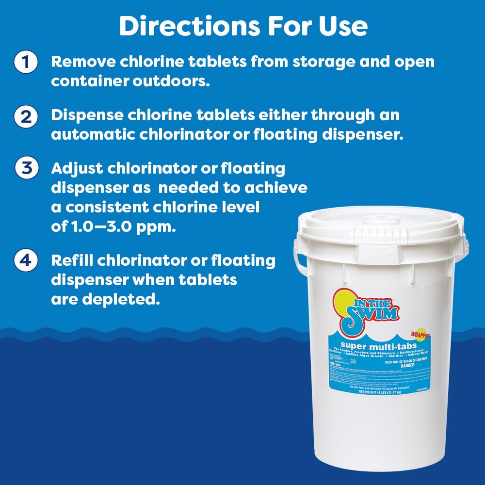 In The Swim 3 inch 5-in-1 Super Multi-Tabs – Swimming Pool Sanitizer – Chlorine - Algaecide - Stabilizer - Clarifier - 24 Pounds