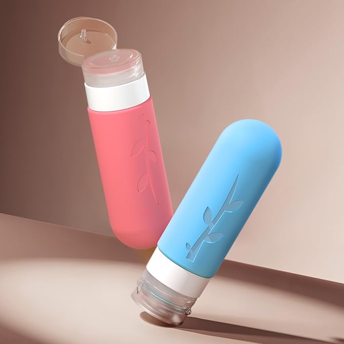 Travel Bottles Kit (16 Pack) - TSA Approved, Leak Proof Silicone Squeezable Containers for Toiletries. Complete Set with Jars, Sprayers & Bag (Coastal Hues)