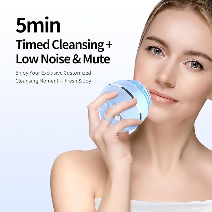 Face Scrubber, Waterproof Silicone Facial Cleansing Brush 6 Modes, 3 Light Effect, Rechargeable Electric Exfoliator Deep-Clean Scrubber for Women and Men