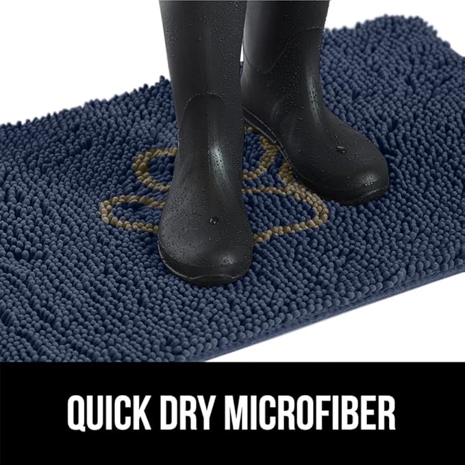 GORILLA GRIP SoakSTOPPER Dog Door Mat, 30x20 Machine Washable Rug Absorbent Doormat Captures Moisture Mud Dirt, Quick Dry Soft Chenille Entryway Rugs Indoor Entrance Mats for Dog Paws, Navy