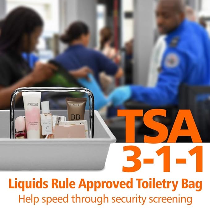 PACKISM TSA Approved Toiletry Bag 3 Medium - Quart Size Clear Makeup Bag for Carry On, Airport Security Compliant Clear Travel bag for Toiletries with Reinforced Seams, Black White Grey
