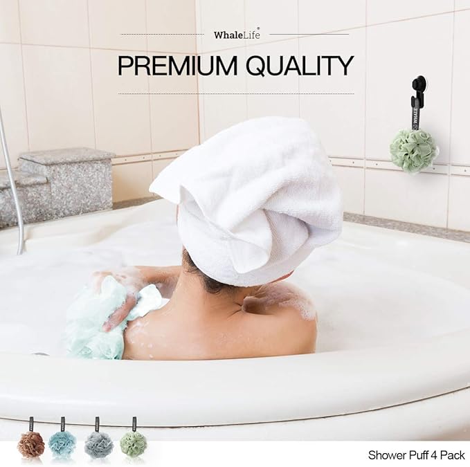 Loofah Sponge Bath Sponge for Women Men 4 Pack (Borwn Blue Gray Green)