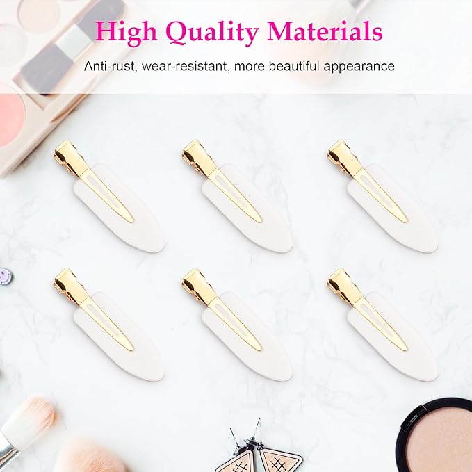 D 6 Pcs Creaseless Hair Clips No Crease Hair Clip Makeup Clips for Women and Girls Flat No Bend Hair Clips for Hairstyling Salon Golden Handle (White)