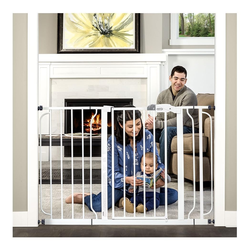Regalo Safety 29-49" Easy Step Extra Wide Baby Gate for Doorways & Bottom of Stairs, Pressure Mounted Safety Gate with Door for Babies, Toddlers & Pets, White