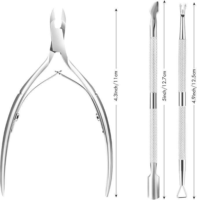 Cuticle Trimmer Cuticle Remover with Cuticle Pusher, XUNXMAS Professional Stainless Steel Durable Pedicure Manicure Tools Cutter Nipper Scissor Clipper for Fingernails and Toenails Dead Skin Silver