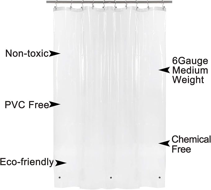 54x78 Inch Stall Shower Curtain/Liner 8G Heavy Duty Clear PEVA, 3 Bottom Magnets, Waterproof, PVC Free, Metal Grommets