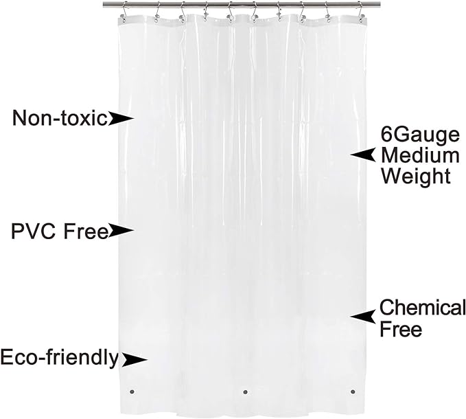 Barossa Design Shower Curtain Liner with 6 Magnets - Clear Plastic Shower Curtain Liner, See Through Vinyl Bath Curtain with Metal Grommets for Bathroom - Clear, 70x72