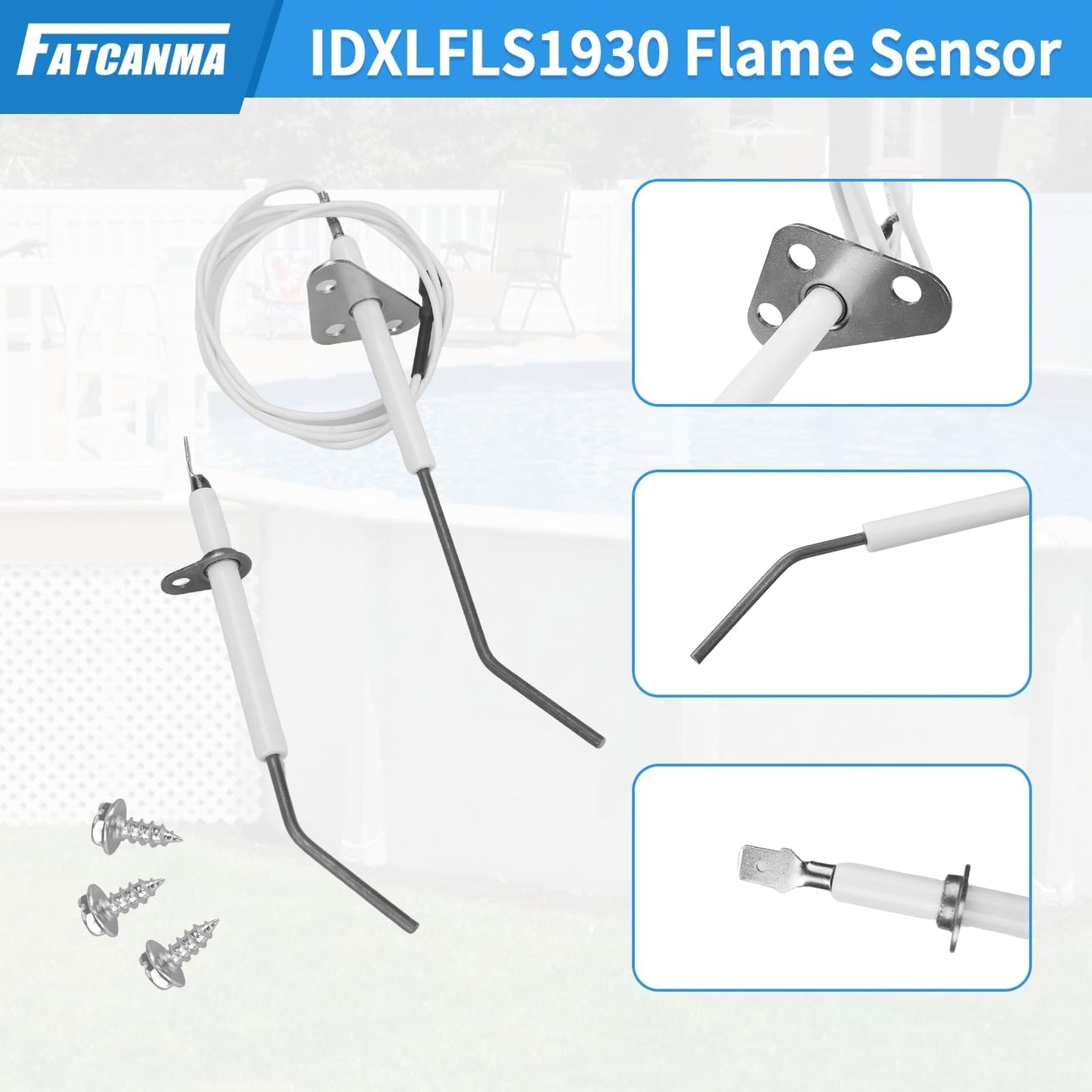 IDXLFLS1930 Flame Sensor Replacement fit for Hayward Pool Heater Parts, Pool Heater Ignitor Compatible with Hayward Universal H-Series Induced Draft and Gas Heater H250IDL H300IDL H400IDL H150FD