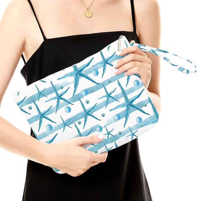Fokongna Wet Bag Travel Wet Dry Bag for Swimsuit Beach Pool Diapers Dirty Yoga Gym Clothes Zipper Pouch for Women Sister Friends Ocean Sea Shells Beach Starfish Gifts