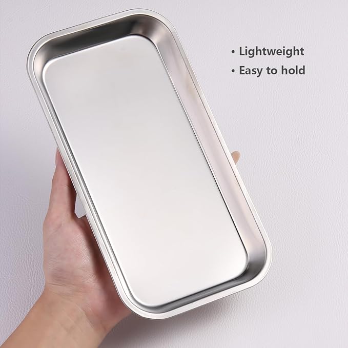 1Pcs Metal Manicure Tools Storage Tray, Rectangular Stainless Steel Storage Dish Nail Art Accessory Display Trays, Jewelry Rhinestone Organizer Plate, Makeup Cosmetic Storages Plate - Silver