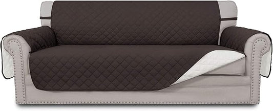 Easy-Going 4 Seater Sofa Slipcover Reversible Sofa Cover Water Resistant Couch Cover with Foam Sticks Elastic Straps Furniture Protector for Pets Children Dog Cat (XX-Large, Chocolate/Ivory)