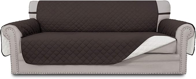 Easy-Going Reversible Couch Cover for 3 Cushion Couch Sofa Cover for Dogs Water Resistant Furniture Protector Cover with Foam Sticks Elastic Straps for Pet Cat (Sofa, Chocolate/Ivory)