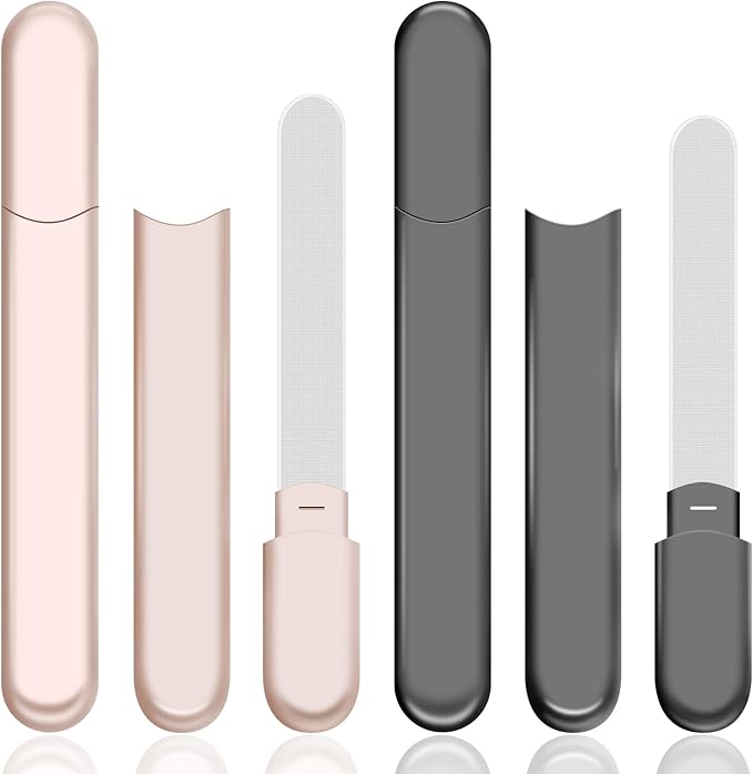 WOKOTO 2 Packs Glass Nail File with Case for Nail Shaping & Polishing, Rose Gold & Black Double Sided Transparent Crystal Diamond Fingernail Files Glass Nail Buffer for Natural and Acrylic Nails