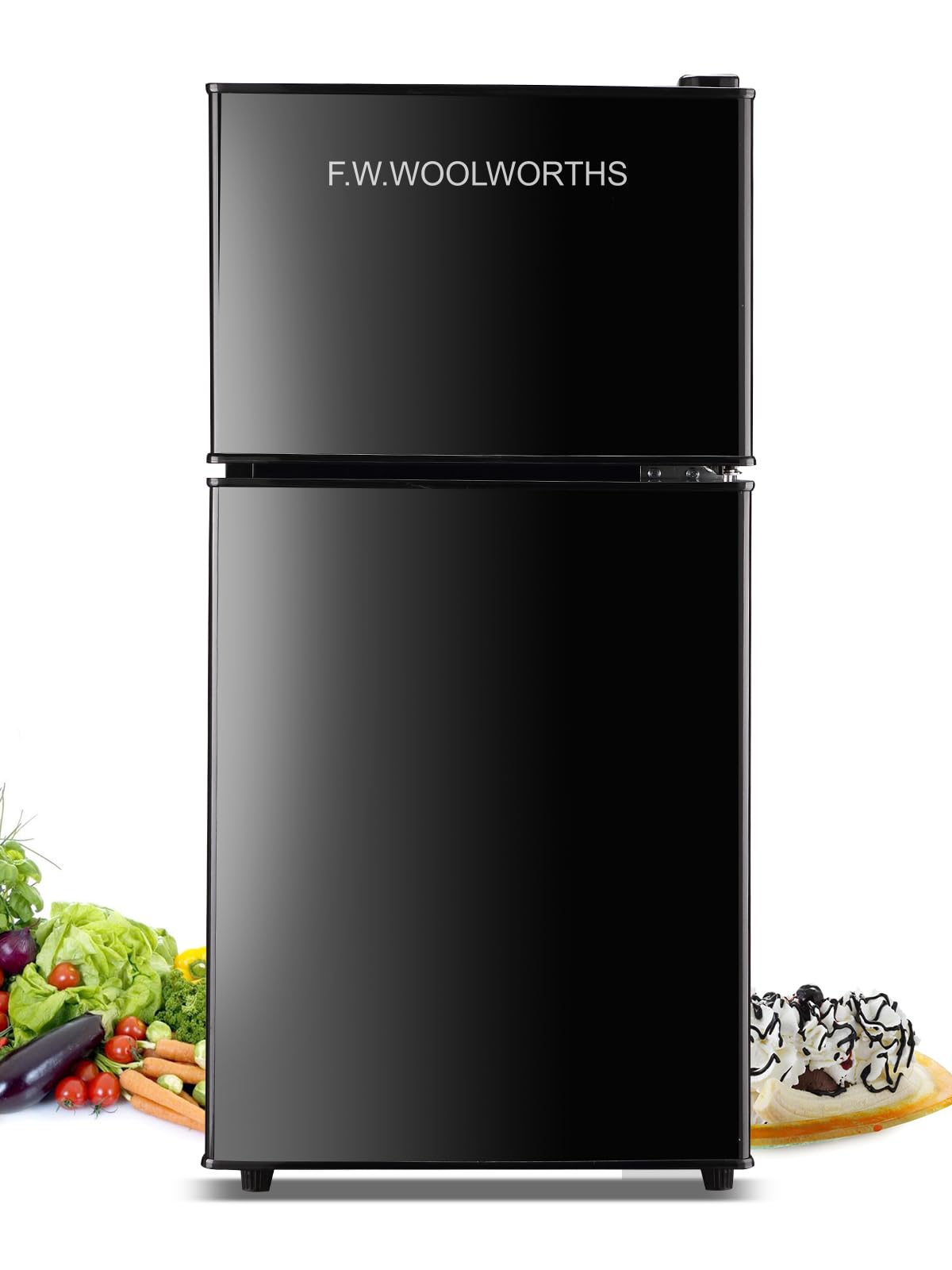 F.W.WOOLWORTHS 3.5 Cu.Ft Refrigerator with Freezer, 2-Door Fridge, Adjustable Thermostat, for Dorm, Office, Bedroom, RV, Black