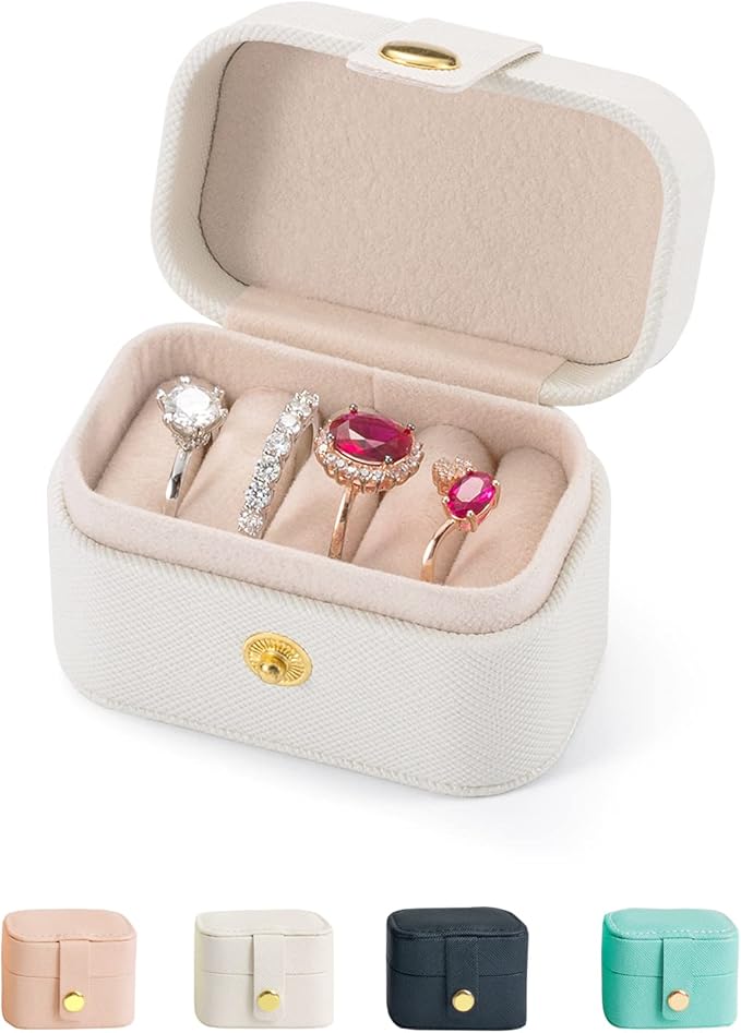Travel Jewelry Ring Case,Small Jewelry Ring Box,Ring Holder,Mini Jewelry Case Portable Storage Case, for Women Girls, for Travel,Business,Wedding,Bridesmaid Gift (White)