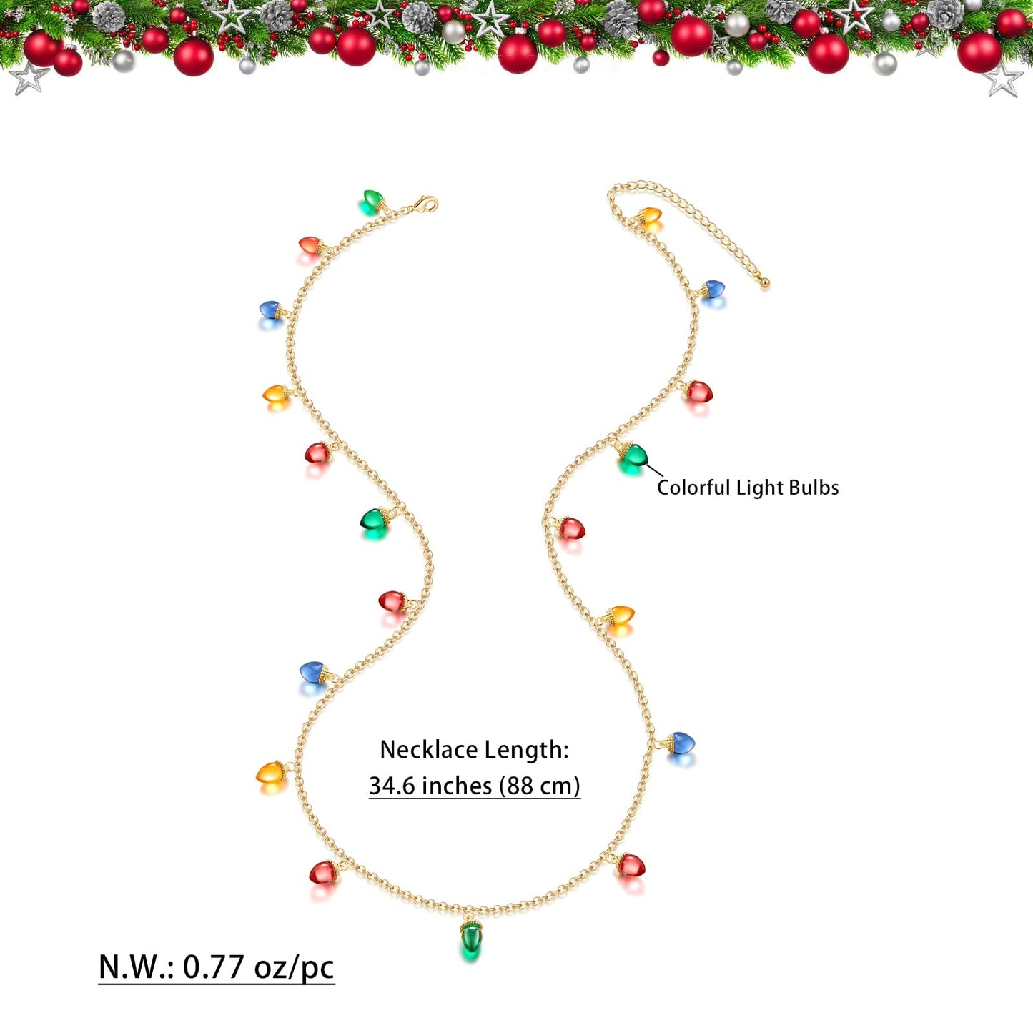 WOWORAMA Christmas Light Necklace for Women - Colorful Long Acrylic Holiday Necklace - Novelty Funny Jewelry Xmas Party Favors