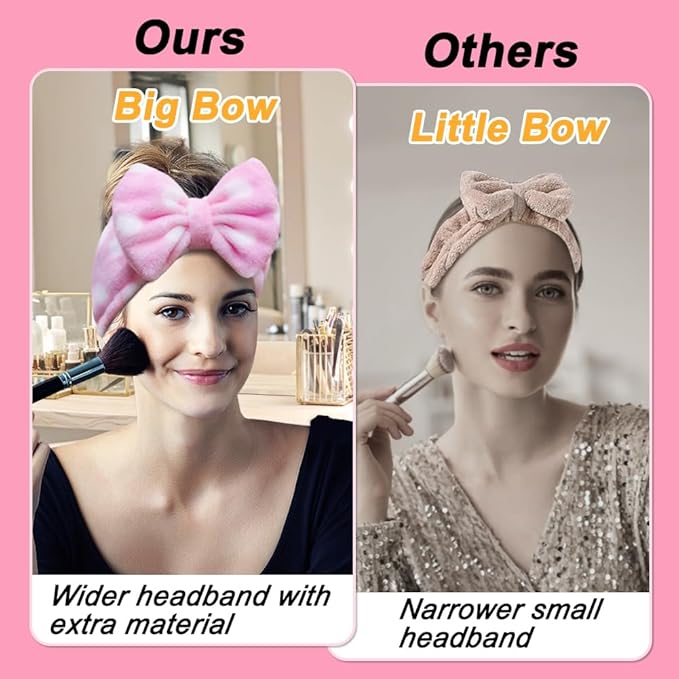Shintop Women Fashion Lovely Soft Carol Fleece Bowknot Bow Makeup Cosmetic Shower Elastic Hair Band Hairlace Headband (Pink Polka dots)