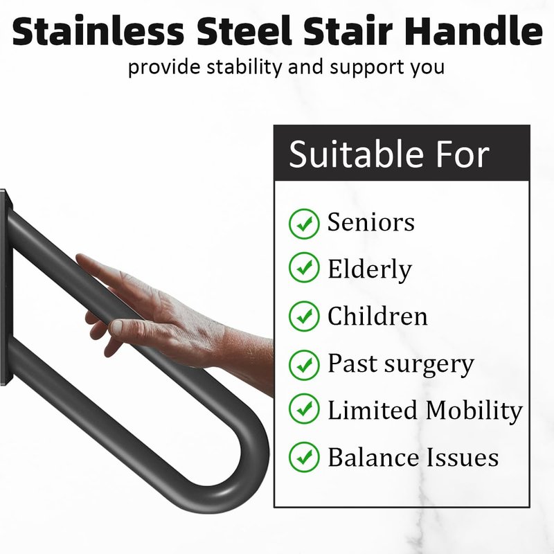 Hand Rails for Outdoor Steps Stair Railing Indoor Rail Metal Heavy Duty Non-Slip 1-3 Step Wall Mount Grab Bars U-Shape Safety Handle Garage Porch Courtyard Doorways 16 INCH Garden