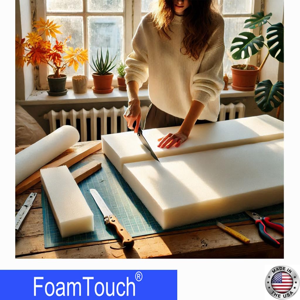 FoamTouch High Density Upholstery Foam (1" x 24" x 72"), 1.79LB Density-45LB ILD, Made in USA – Ideal for Couch Cusions, Chair Cushions, Bench Cushions and Varity of Upholstery Projects