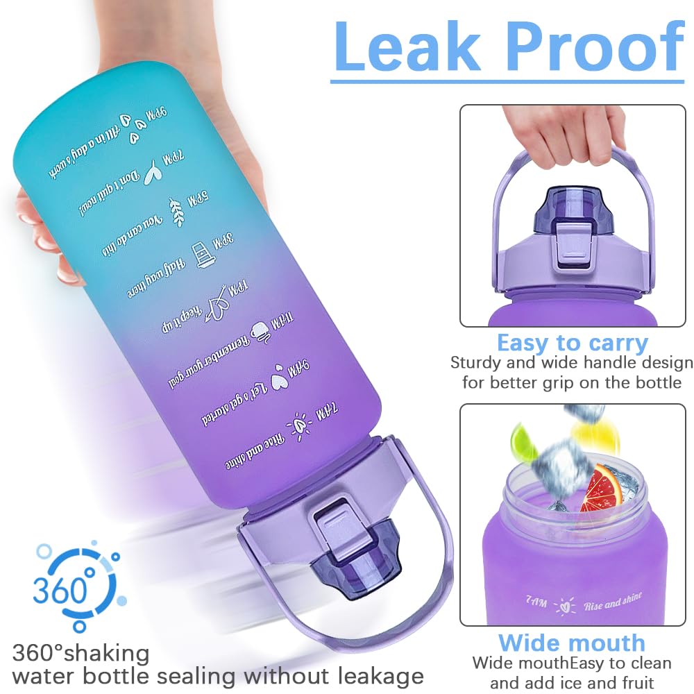 EITMOW 64 oz Large Capacity Water Bottle with Motivational Time Markers and Straw, Portable, Leakproof, BPA Free for Fitness, Gym and Outdoor Sports. (Purple)