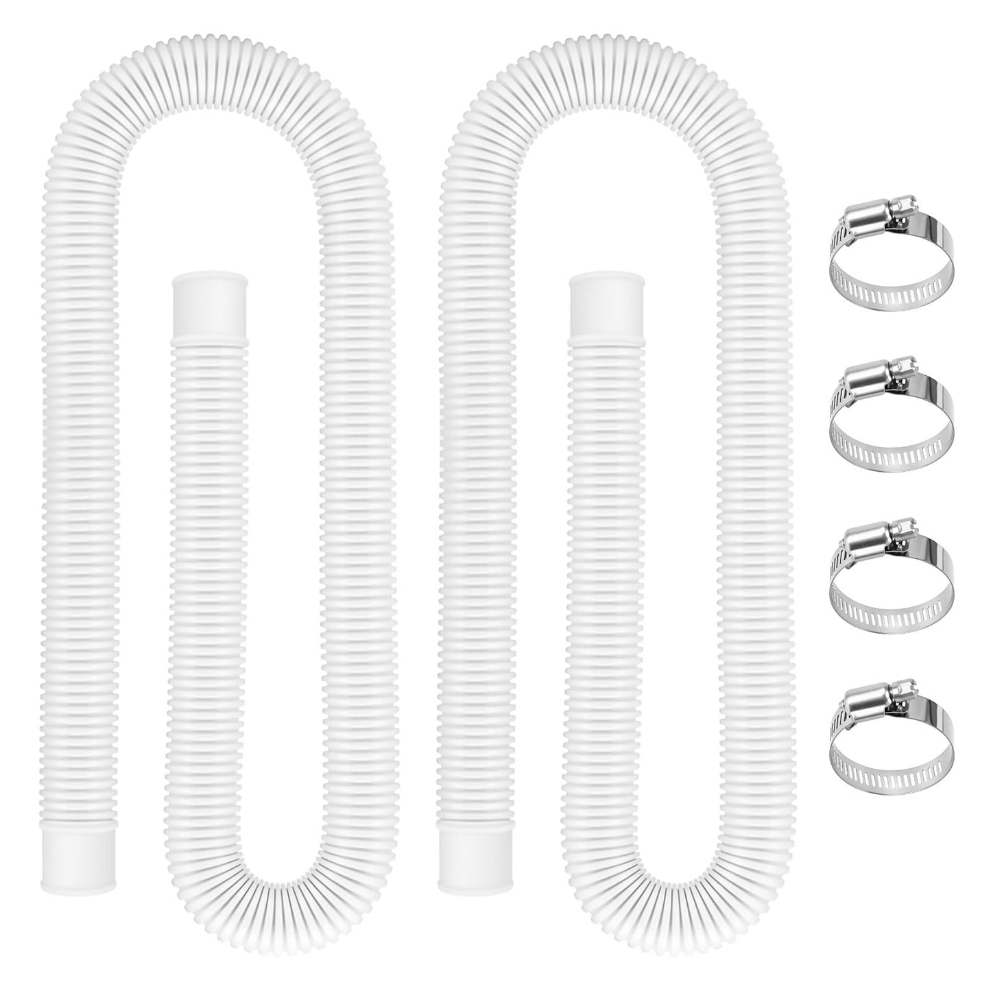 Pool Hoses for Above Ground Pools 1.5" Diameter x 59" Long, 2 Pack 1.5 Inch Above Ground Pool Hose Replacement Compatible with Intex Coleman Surface Skimmer, Filter Pump Hose, with 4 Metal Clamps