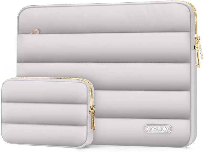 MOSISO Laptop Case 16 inch, 15-15.6 inch Puffy Laptop Sleeve Compatible with MacBook Pro 16 M5 M4 M3 M2 M1, HP Dell ASUS Acer Toshiba Lenovo, Polyester Horizontal Bag with Small Case, Gray