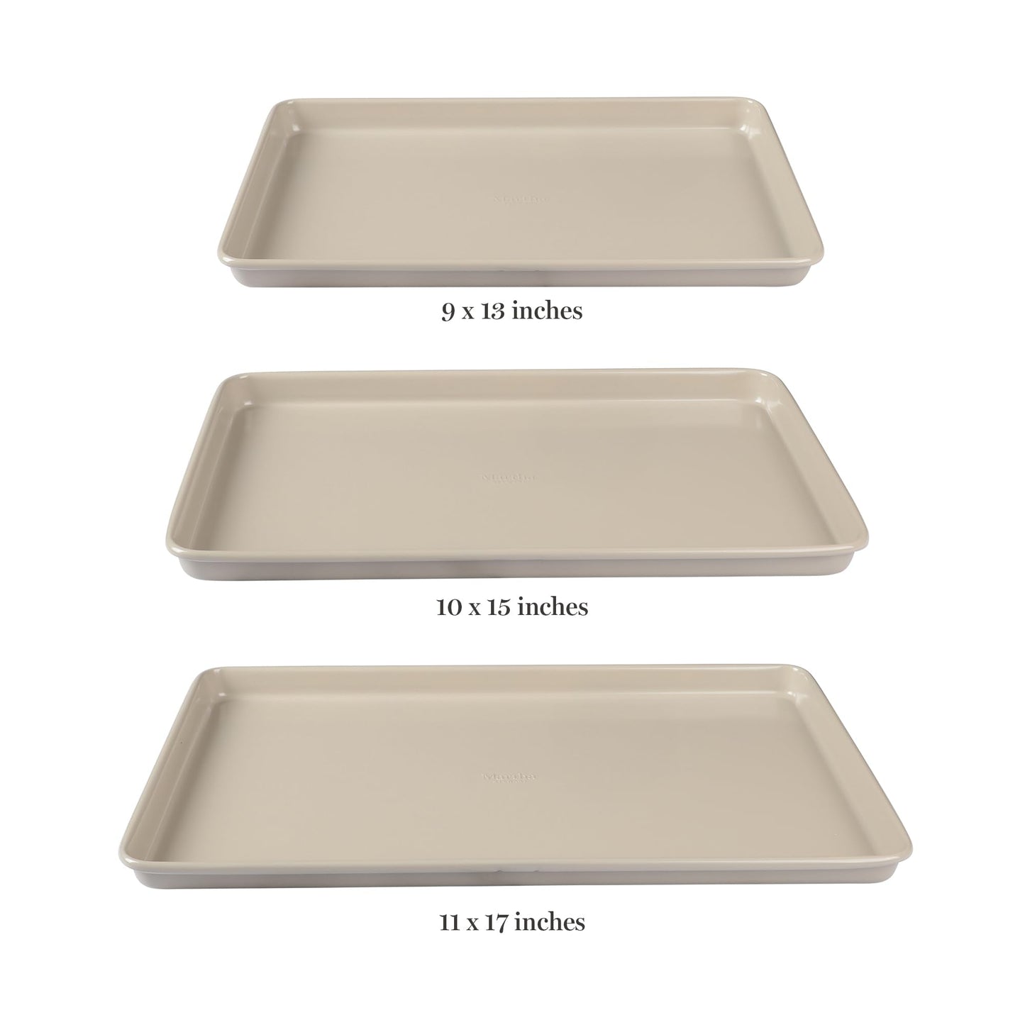 Martha Stewart Gallen 3-Piece Cookie Sheet Set – 13", 15", 17" Baking Pans, Ceramic Nonstick, PFA-Free, Carbon Steel – Oven Safe to 450°F, Warp-Resistant, Easy to Clean - Taupe