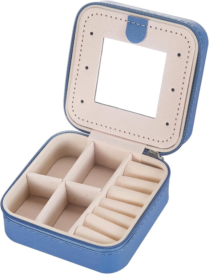 KElofoN Travel jewelry case Travel jewelry box Travel Jewelry Organizer Small Jewelry Organizer Box Gift for Girls Women with Mirror(Deep blue)
