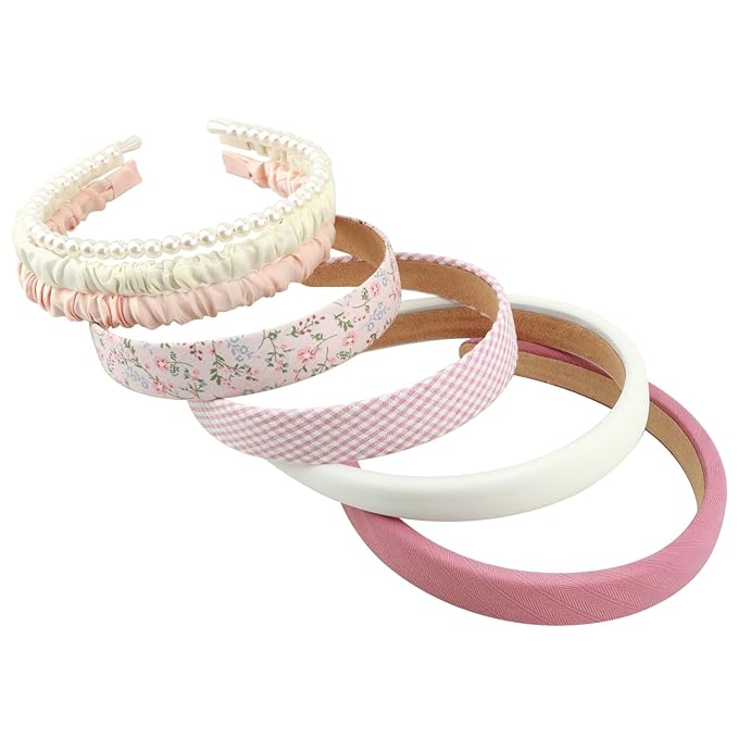 Headbands for Women Girls, 7pc Set - Non Slip Floral Padded Headbands Cute Pearl Headband for Girls Vintage Wide Headband