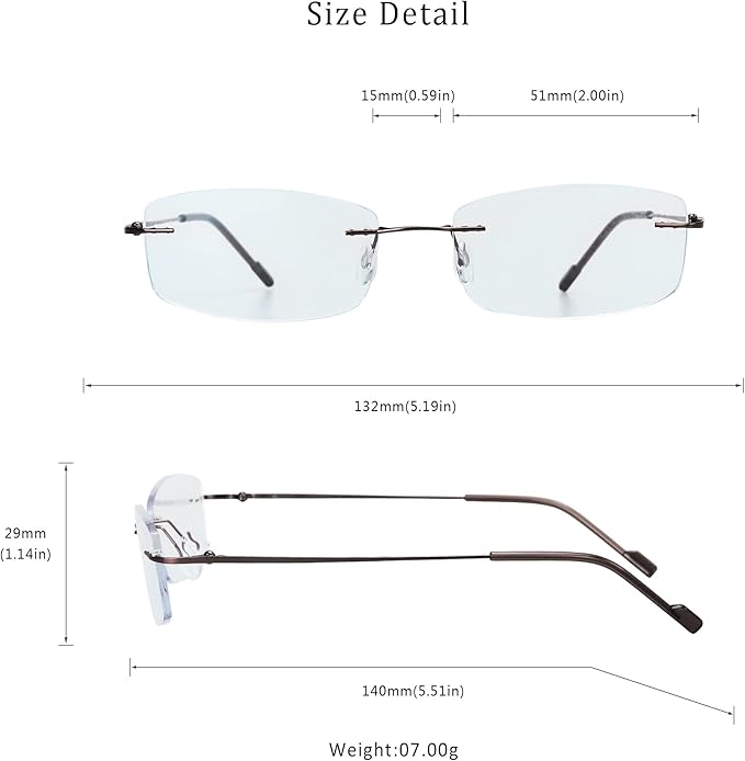LifeArt Blue Light Blocking Computer Reading Glasses,Men's and Women's Rimless Frame (Brown, +1.75 Magnification)