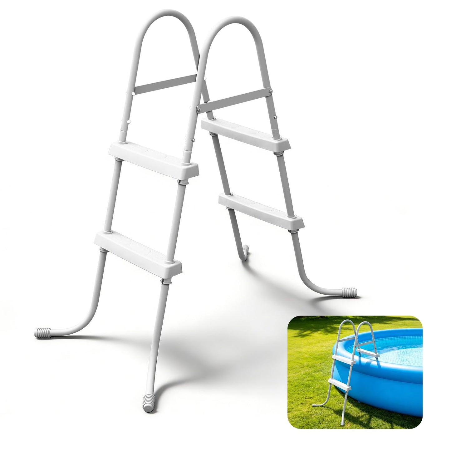 Above Ground Pool Ladder, 34 '' Pool Ladder, Swimming Pool Frame Ladder, 2-Steps,Suitable for Pools up to 34 inches deep Above Ground, Anti Slip Feet & Wide Steps