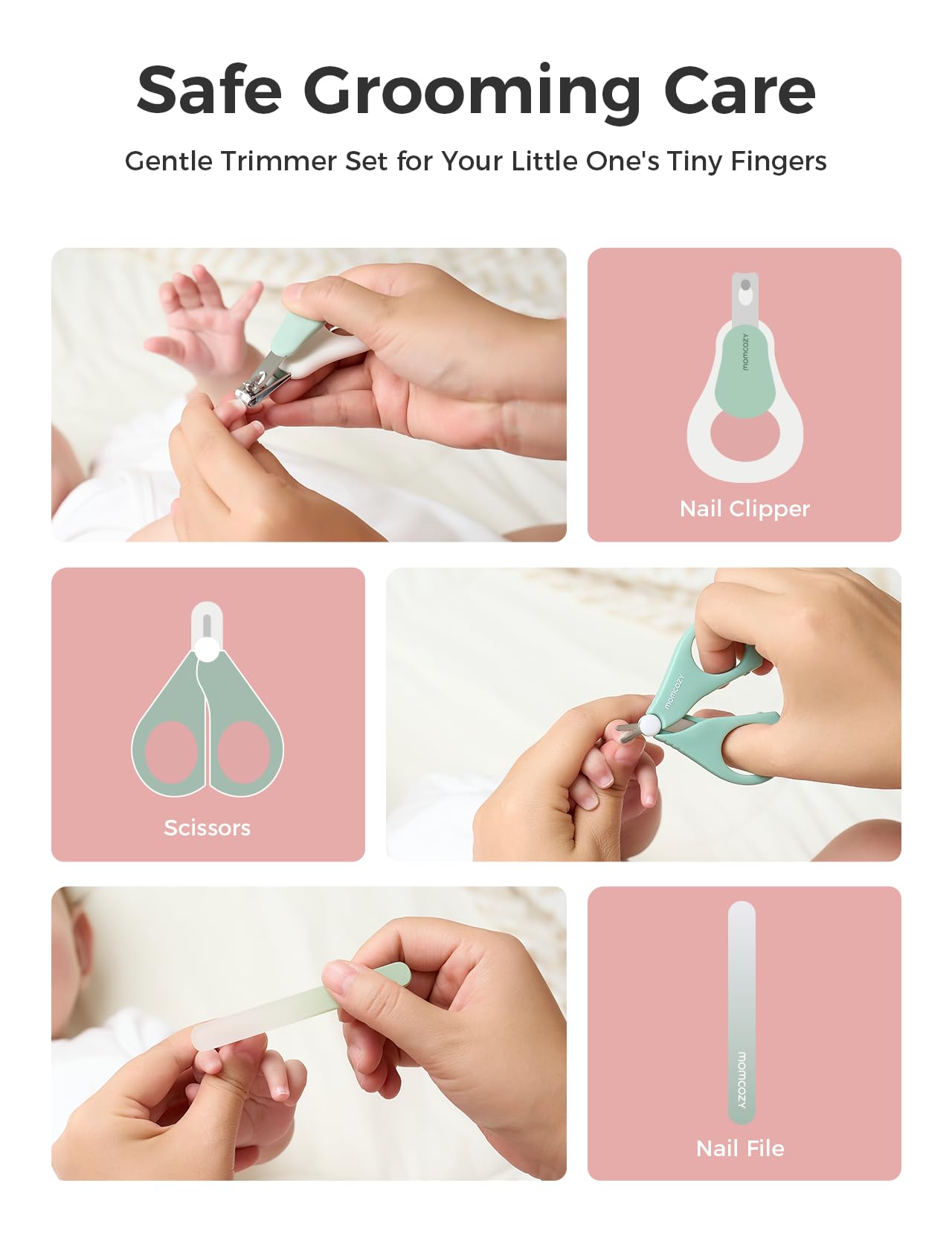 Momcozy Core Baby Kit, Baby Shower & Registry Essential Kit for Grooming&Health&Cleansing Care, Includes Nail File Kits, Nasal Aspirator, Gas Relief Tubes, Bath Brushes, Toothbrush, Comb, Storage Case