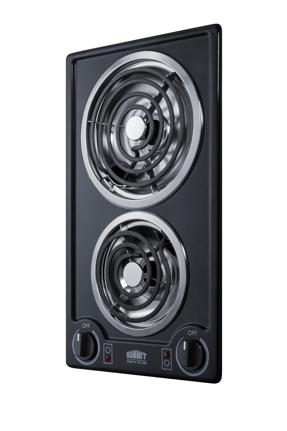 Summit 12" 2 Burner Electric Cooktop. 230V Radiant Cooktop, Coil Elements, Made in the USA, White- CCE225WH