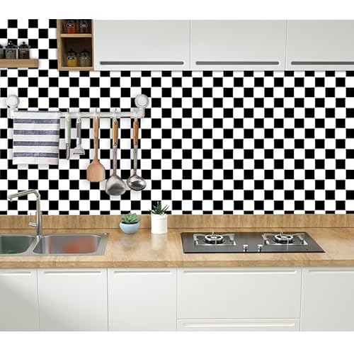 Hopeak Black and White Mosaic Peel and Stick Wallpaper Self-Adhesive Lattice Removable Decorative Wallpaper for Home Office Store Wall and Furniture Decoration 17.3 x 118 inches