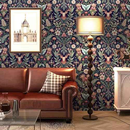 Yun-aeon Deer and Nature Peel and Stick Wallpaper - 17.3" x 120"£¨14.4sq ft£© Removable Forest Contact Paper Plants Wall Paper Vinyl Self Adhesive Floral Art Deco for Bedroom Living Room