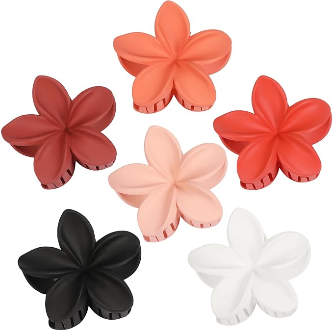 Flower Hair Clips for Women 6 Pcs Hawaiian Large Claw Clips Plumeria Medium Hair Claw Clips for Thick Thin Hair Hibiscus Tropical Beach Hair Accessories for Women Girls and Girls (Orange)