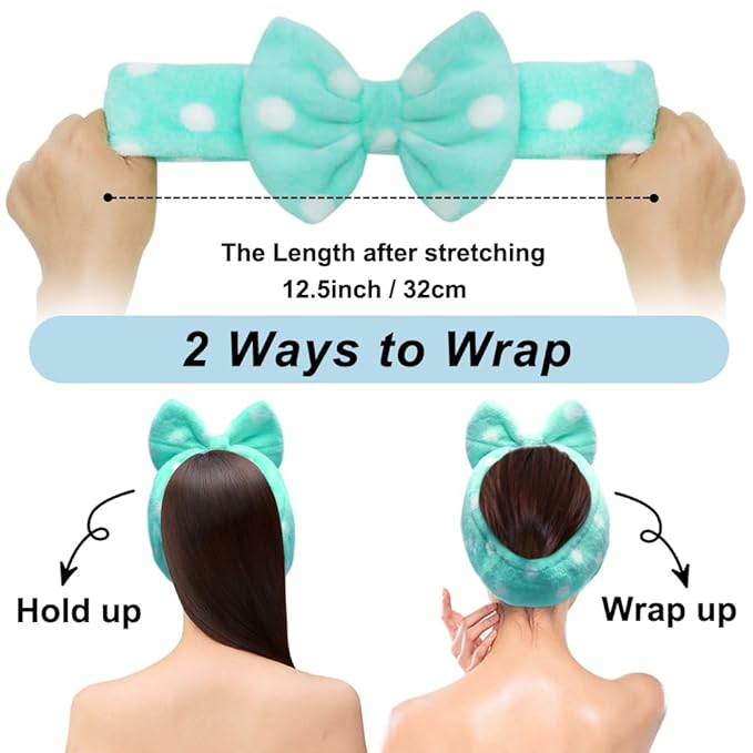 Shintop Sweet Super Soft Caroset Polka Dots Wash Cosmetic Headband Hairlace (Green)