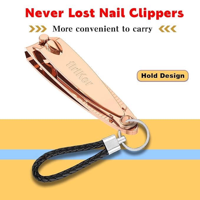 Nail Clipper Set, Sturdy Stainless Steel Fingernails & Toenails Clippers & Nail File, Sharp Effortless Fingernail Toenail Trimmer, Portable Nail Cutter for Women Men（Rose Gold）