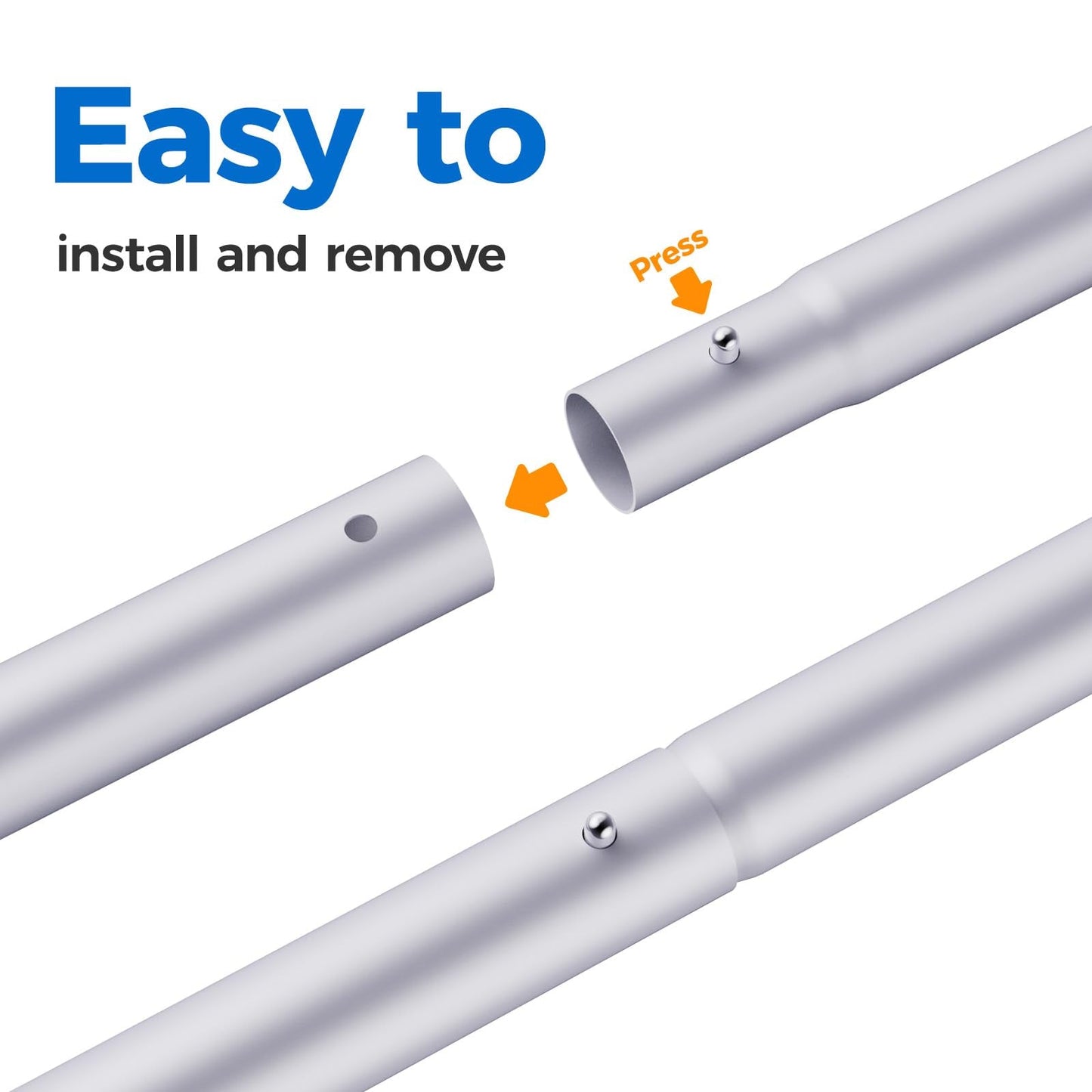 Mowend 10.5 Foot Aluminum Telescopic Swimming Pool Pole - 8 Adjustable Connecting Sections, Expandable Step-Up Length - Attach Connect Skimmer Nets, Rakes, Brushes, Vacuum Heads, Maintenance